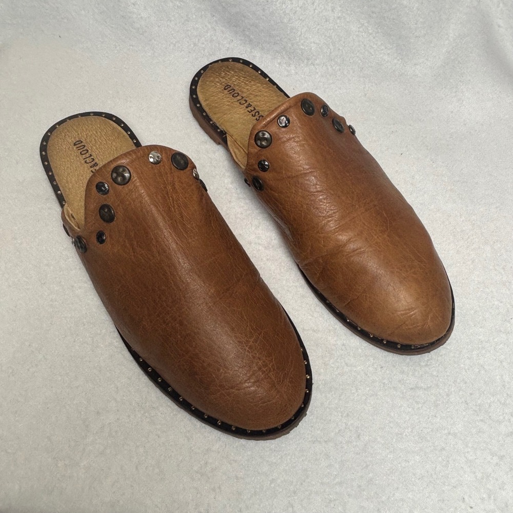 Anthropologie Musse & Cloud Mules Clogs Women 38 Brown Leather Studded Boho - Picture 7 of 16